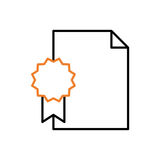 Ein einfaches Icon eines Dokuments mit einem orangefarbenen Siegel oder Abzeichen an der Seite, das eine Auszeichnung oder Zertifizierung darstellt. Icon_Lehrstellen_Karrierefoerderung